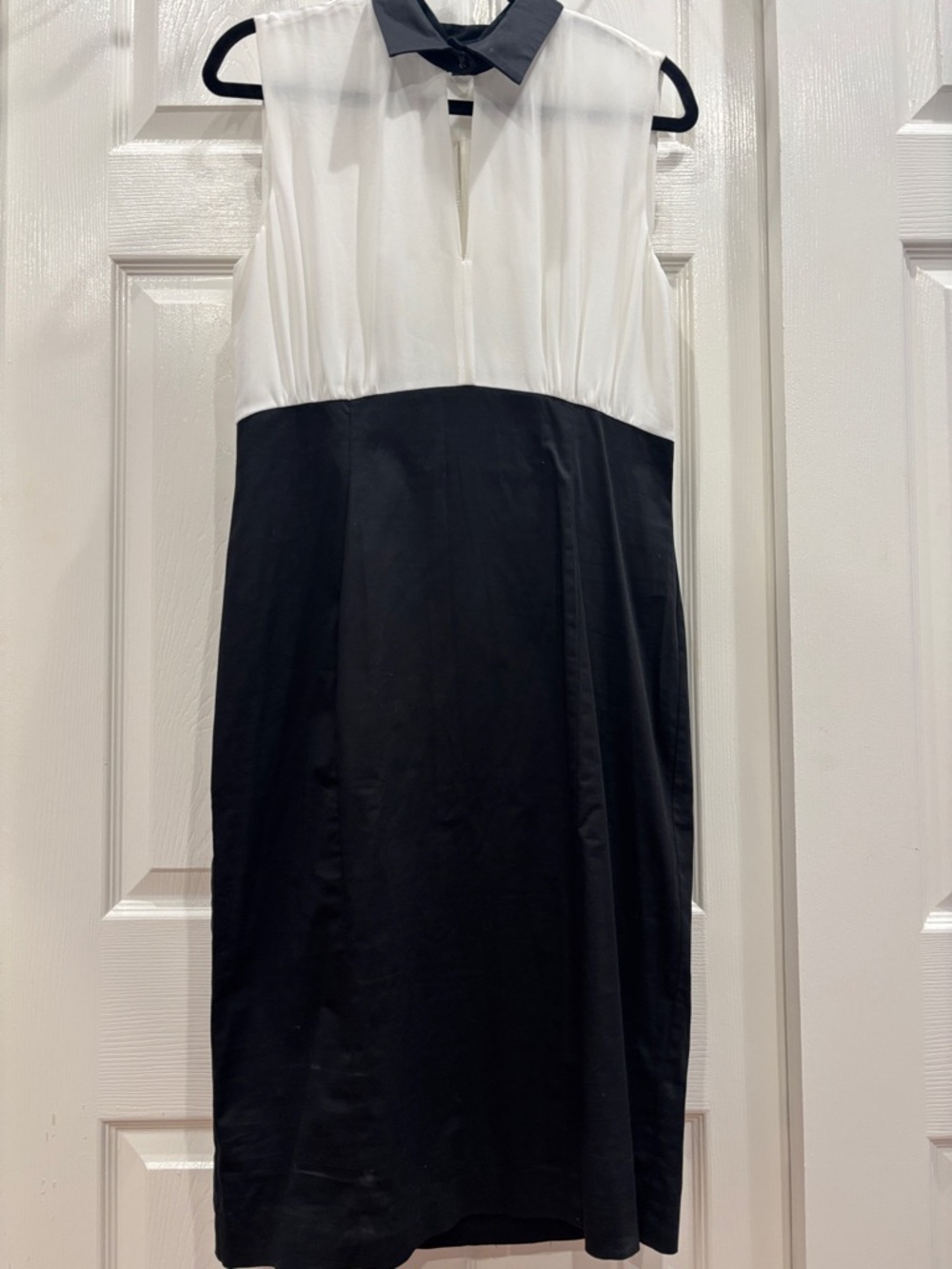French Connection Two-Tone Collared Midi Dress in Black & White